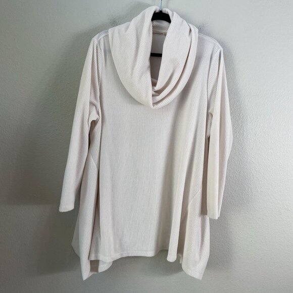 Soft Surroundings Womens Plus 1X Cowl Neck Sweater Top Waffle Knit Shirt Cream - Picture 6 of 10
